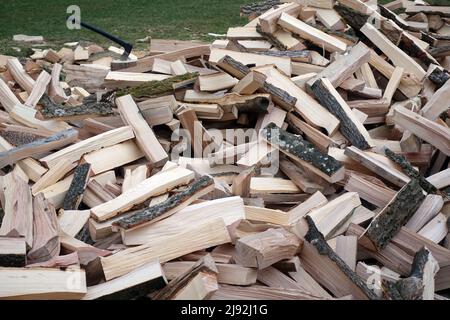 06.03.2021, Neu Kaetwin, Mecklenburg-Vorpommern, Deutschland - Brennholz aus geschnittenen Baumstämmen. 00S210306D448CAROEX.JPG [MODELLVERSION: NEIN, EIGENTUM Stockfoto