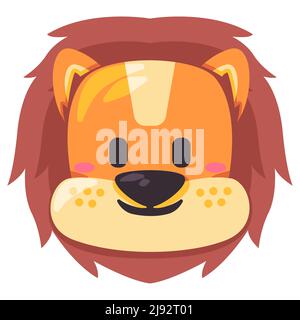Löwe liebenswert emoticon Gesichtsmaske Illustration Lächeln Kopf wild Tier Lächeln und Form Design Cartoon Wohnung Kinder Zeichnung Stock Vektor