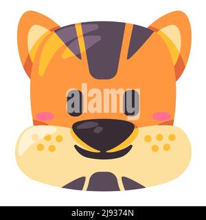 Tiger Gesicht Maske Illustration Lächeln Kopf wild Tier Lächeln und Form Design Cartoon Wohnung Kinder Zeichnung Stock Vektor