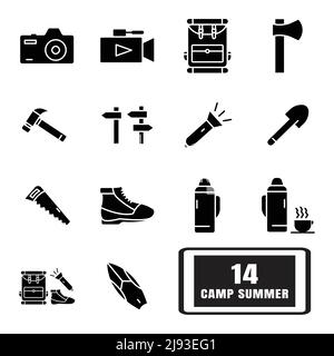 Vektor für Symbolsatz für den Sommercamps. Solide Icon-Stil, Glyphe. Einfaches Design editierbar. Entwerfen Sie eine einfache Illustration Stock Vektor