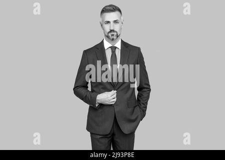 Immer verfügbar. Männlich formale Mode. Professionelle unrasiert ceo. Grizzled Chef. Zuversichtlich Geschäftsmann Stockfoto