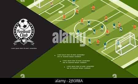 Fußballturnierkonzept mit Fußballspielern auf grünem Spielplatz In flacher Vektorgrafik Stock Vektor