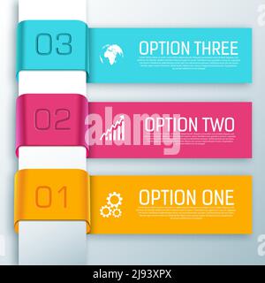 Infografik Band horizontale Banner mit Text drei Optionen und weiß Symbole isolierte Vektordarstellung Stock Vektor
