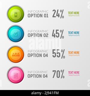 Infografik Konzept mit Umfrage prozentuale Ergebnisse und Option Bilder von Interaktive Tasten mit Piktogramm Business Icons Vektor-Illustration Stock Vektor