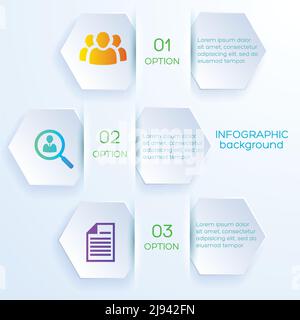 Business Options Infografik Konzept mit sechseckigen Lesezeichen auf Papier Hintergrund In realistischer Vektordarstellung Stock Vektor