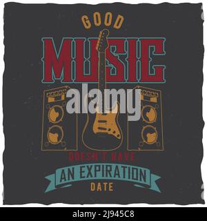 Gute Musik Poster mit Gitarre in der Mitte Vektor-Illustration Stock Vektor