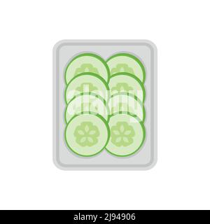 Das Symbol für die Vakuumpackung von Gurkenscheiben ist auf weißem Hintergrund isoliert. Stock Vektor