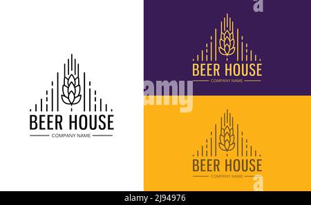 Liniengrafiken Monogramm Schablone mit Logos, Embleme für Bierhaus, Bar, Pub, Brauerei, Brauerei, Vektorgrafik Taverne Stock Vektor