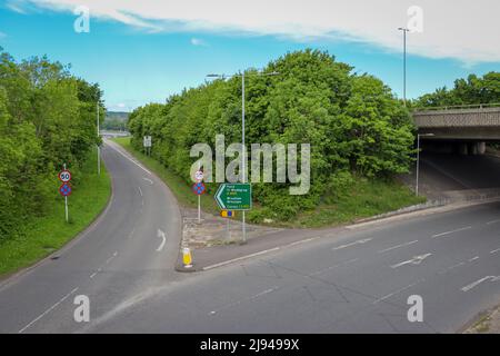 A494, Queensferry Bypass - Willkommen in Wales Stockfoto