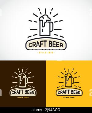 Liniengrafiken Monogramm Schablone mit Logos von Craft-Bier, Embleme für Bierhaus, Bar, Pub, Brauerei, Brauerei, Vektorgrafik Taverne Stock Vektor