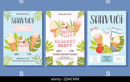 Shavuot Tag Party einladen Konzept Karten gesetzt. Alles gute zum shavuot Tag. Vektorgrafik Stock Vektor