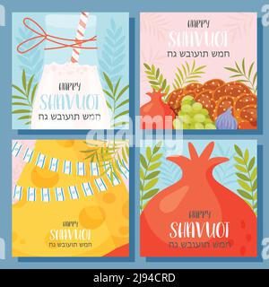 Happy Shavuot Tag Grußkarten Set. Übersetzung aus dem hebräischen Text - Happy Shavuot. Vektorgrafik Stock Vektor