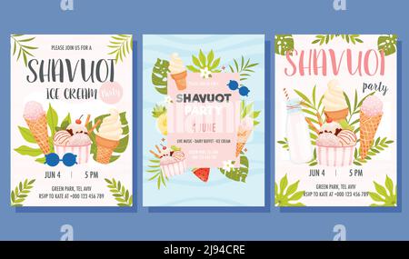 Shavuot Tag Party einladen Konzept Karten gesetzt. Alles gute zum shavuot Tag. Vektorgrafik Stock Vektor