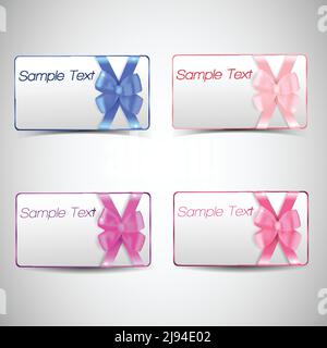 Flache leere Geschenkkarten Set mit bunten Schleifen und Muster Text isoliert auf hellgrauem Hintergrund Vektordarstellung Stock Vektor