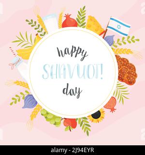 Happy Shavuot Tag Grußkarte Konzept. Übersetzung aus dem hebräischen Text - Happy Shavuot. Vektorgrafik Stock Vektor