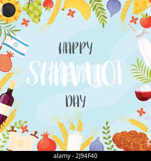 Happy Shavuot Tag Grußkarte Konzept. Übersetzung aus dem hebräischen Text - Happy Shavuot. Vektorgrafik Stock Vektor