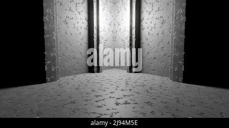 Grungy Futuristic Extraterrestrial Glowing Fluorescent Garage Underground Parking Car Showcase Empty Lighted Light Grey Background With Space For Prod Stockfoto