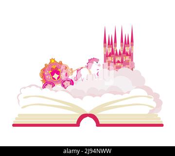 Magische Welt der Märchen, Märchenschloss aus dem Buch erscheinen Stock Vektor