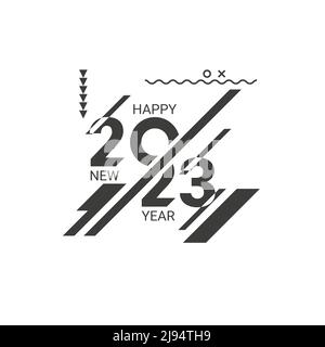 Frohes neues Jahr 2023 Cover mit modernen geometrischen abstrakten Hintergrund. Frohes neues Jahr Grußkarte Banner-Design für 2023 Kalligraphie. Stock Vektor