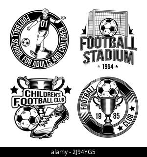 Set von Fußball-Emblemen, Etiketten, Abzeichen, Logos. Isoliert auf Weiß. Stock Vektor