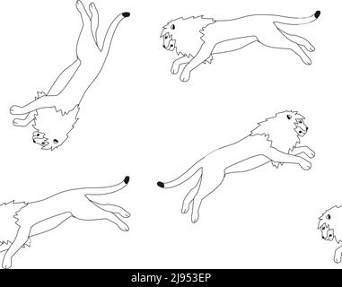Vector seamless pattern of flat jumping lion Stock Vektor