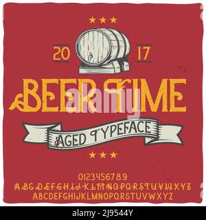 Original-Etikettenschrift mit dem Namen 'Beer Time'. Gute handgefertigte Schrift für jedes Label-Design. Stock Vektor