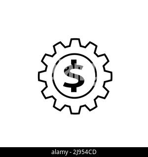Getriebe mit Dollar-Symbol schwarze Linie mit weißem Hintergrund. Pixel perfekt einfacher Vektor Stock Vektor