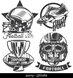 Set von Fußball-Emblemen, Etiketten, Abzeichen, Logos. Isoliert auf Weiß Stock Vektor