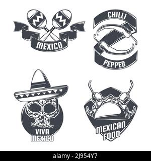 Set von mexikanischen Emblemen, Etiketten, Abzeichen, Logos. Isoliert auf Weiß Stock Vektor