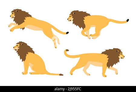 Vektor-Set von flachen handgezeichneten Löwen Stock Vektor