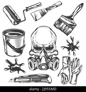 Set von Malereinrichtungen für die Erstellung eigener Abzeichen, Logos, Etiketten, Poster usw. auf Weiß isoliert. Stock Vektor