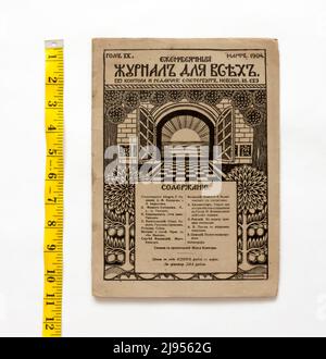 Titelseite der Zeitschrift des Russischen Reiches der Zeitschrift „Zhurnal Dlya Vsekh“ (Russisch: Журнал для всех, Zeitschrift für alle) März 1904. Stockfoto