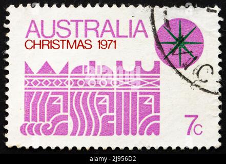 AUSTRALIEN - UM 1971: Eine in Australien gedruckte Briefmarke zeigt Three Kings and Star, Weihnachten, um 1971 Stockfoto