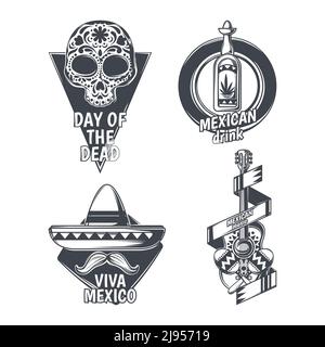 Set von mexikanischen Emblemen, Etiketten, Abzeichen, Logos. Isoliert auf Weiß Stock Vektor