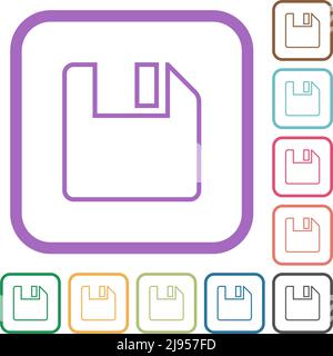 Auf Diskette speichern Umriss einfache Symbole in farbigen abgerundeten quadratischen Rahmen auf weißem Hintergrund Stock Vektor