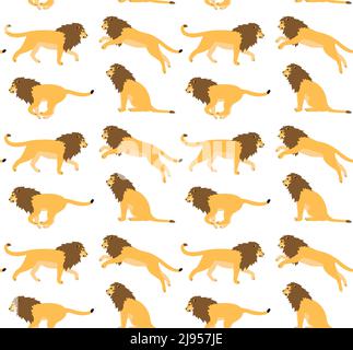 Vector seamless pattern of flat hand drawn lions Stock Vektor