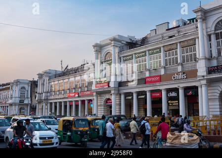 Abend im Connaught Place, New Delhi Stockfoto