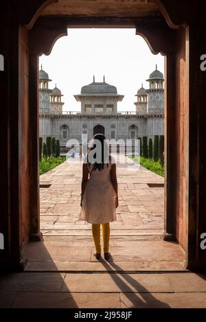 Ein Abend am Grab von Itimad ud daula, Agra, Indien Stockfoto