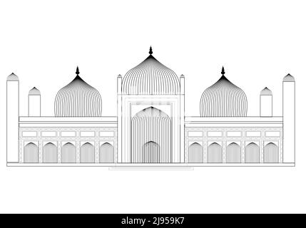 Badshahi-Moschee, Linienkunst, Vektor, Schwarz-Weiß, Stadtmarkierung, Pakistan Stock Vektor