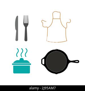 Restaurant und Cafe Ikonen. Kochen und Küche, Vector Satz von Koch-Symbole. Stock Vektor