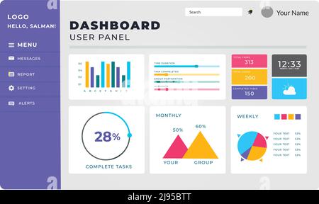 Dashboard-UI-Design mit Menü und Infografik Stock Vektor
