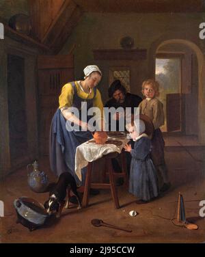 Jan Steen. „Eine Bauernfamilie bei der Mahlzeit („Grace before Meat“)“ des niederländischen Künstlers aus dem Goldenen Zeitalter, Jan Havickszoon Steen (c. 1626 1679), Öl auf Leinwand, c.. 1665 Stockfoto