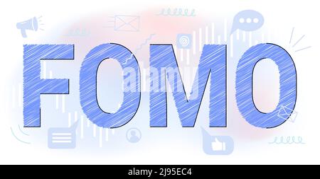 FOMO Angst vor dem Verfehlen Vektor-Illustration Konzept Soziale Angst Ursache und Symptom durchdringende Besorgnis Angst abwesend bedauert Gesetz der Anziehung P Stock Vektor
