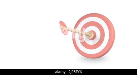 3D Cute Cartoon Dartpfeil traf die Mitte des Ziels. Ziel der Unternehmensfinanzierung. Ziel des Erfolgs. Vektorgrafik. Stock Vektor