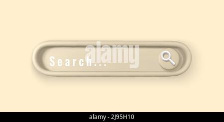 Realistisches design-Element mit 3D Suchbalken im Cartoon-Minimal-Stil auf hellem Hintergrund. Vektorgrafik. Stock Vektor