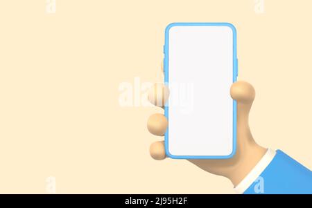 Zeichentrickfigur Hand mit Smartphone, Scrollen oder die Suche nach etwas. 3D Rendering Hand Geschäftsmann in Anzug. Vektorgrafik. Stock Vektor