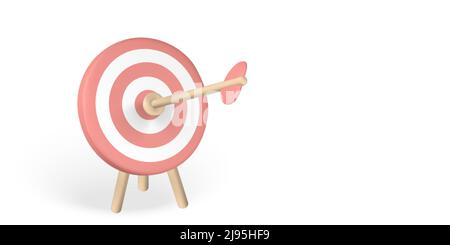 3D Cute Cartoon Dartpfeil traf die Mitte des Ziels. Ziel der Unternehmensfinanzierung. Ziel des Erfolgs. Vektorgrafik. Stock Vektor