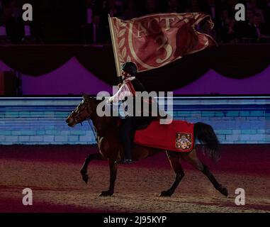 Ein Pony Club Rider. Die Gäste waren begeistert, als sie die Platin-Jubiläumsfeier an diesem Abend in Anwesenheit der Prinzessin Royal auf dem privaten Gelände von Windsor Castle angucken konnten. 500 Pferde und 1.300 Teilnehmer aus dem Commonwealth und der Welt nahmen an der Theaterveranstaltung mit dem Titel A Gallop Through History Teil, um die Herrschaft Ihrer Majestät der Königin zu feiern Stockfoto