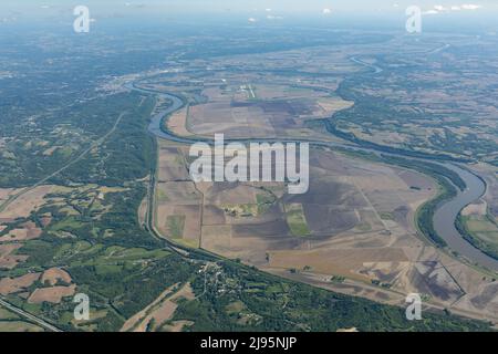 Luftaufnahme des Missouri River nördlich von St. Joseph, Missouri, USA Stockfoto