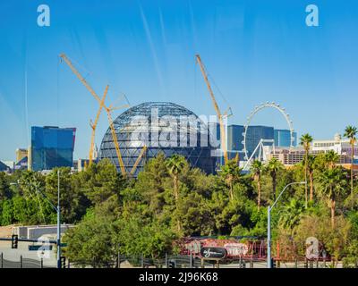 Las Vegas, MAI 13 2022 - Sonnenansicht der MGM-Sphäre im Bau Stockfoto